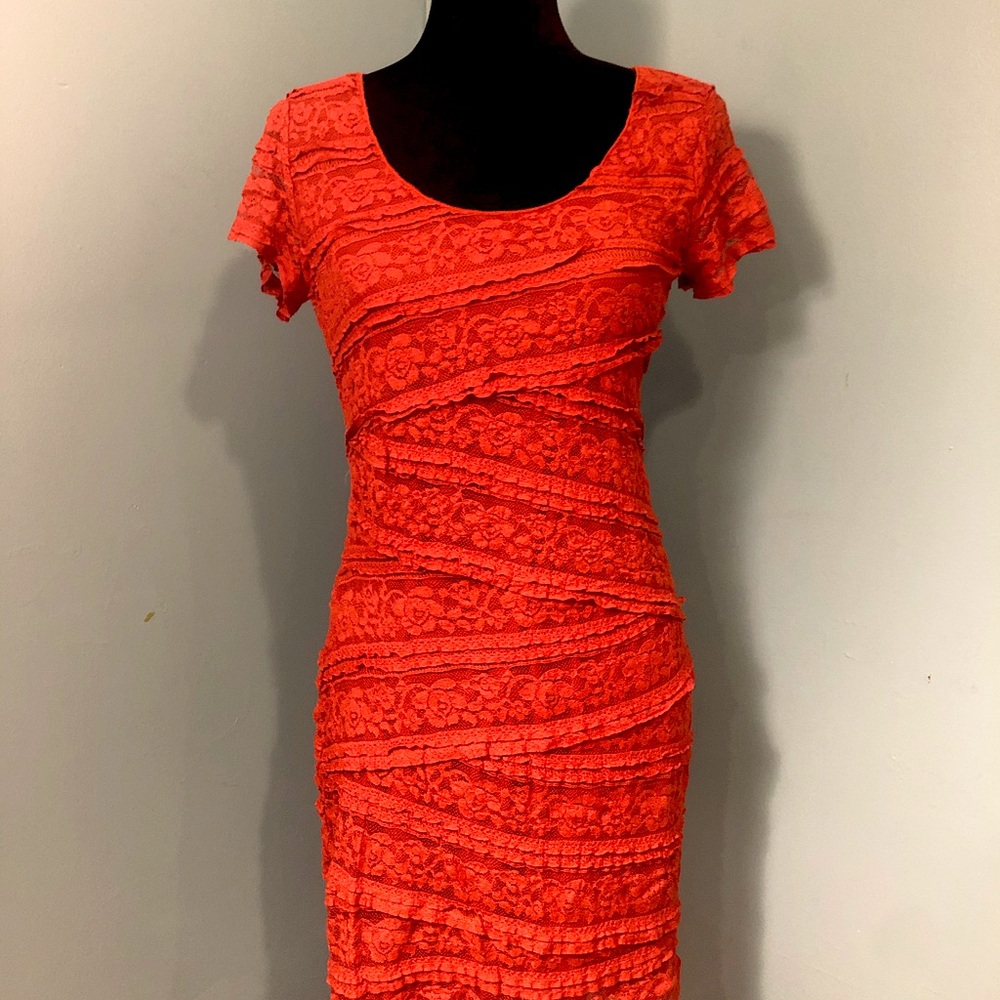Max Studio BOHO Orange/Red Lace Dress
